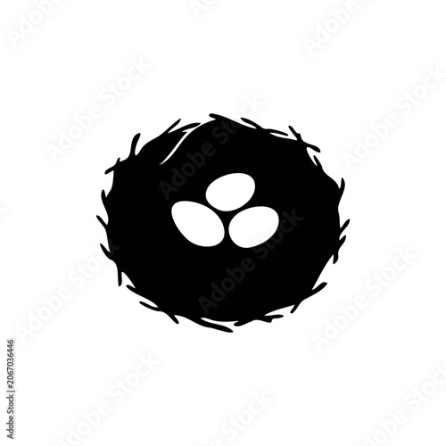 Bird nest three eggs silhouette icon vector illustration.
