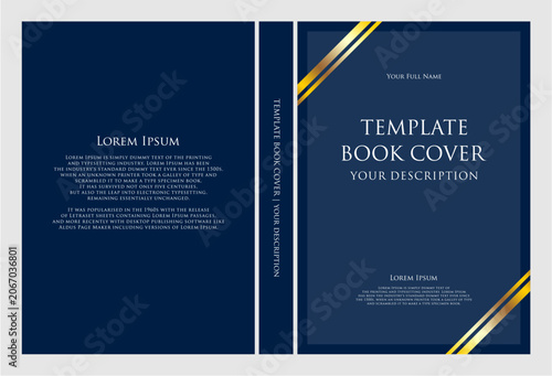 Book cover design template with navy blue background.