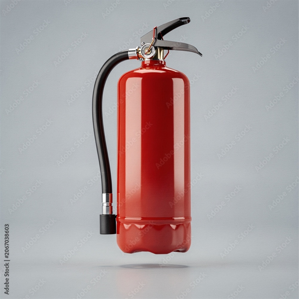 Obraz premium Red fire extinguisher isolated on gray background emergency safety equipment product photo 