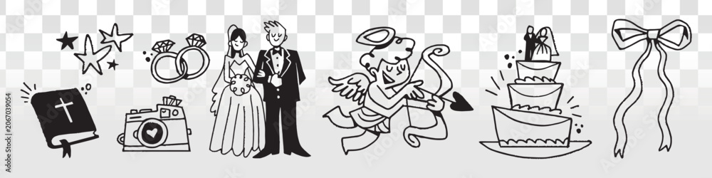 Obraz premium Charming wedding icons collection vector elements