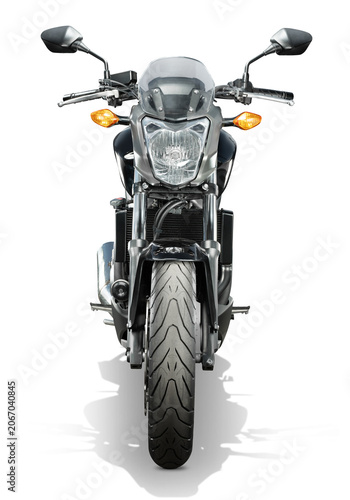 Street motorcycle. Front view of naked sport bike isolated on white.