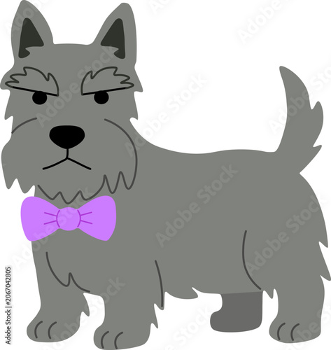 Minimalist flat illustration of a lovely schnauzer dog. Vibrant puppy character for modern pet care identity, children's book layouts, and apparel graphic designs.