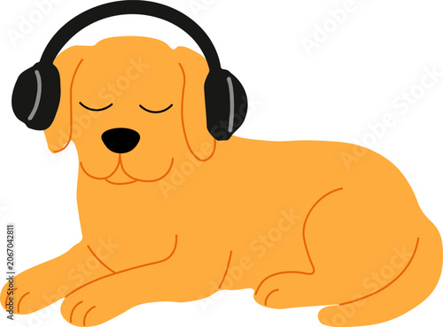 Minimalist flat illustration of a lovely rescue mutt dog. Vibrant puppy character for animal shelter branding, pet care identity, and children's book layouts.