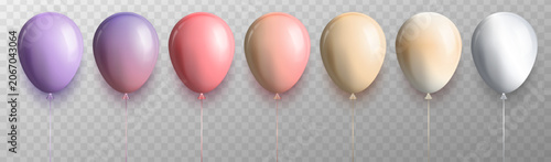 Fotografie 3d realistic glossy pastel purple, pink, beige, cream, white balloons on transparent background