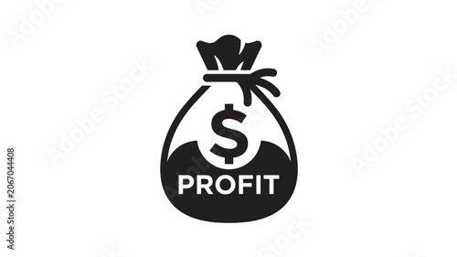 Black Money Bag Icon With Dollar Sign And Profit Text On White Background For Financial Concepts
