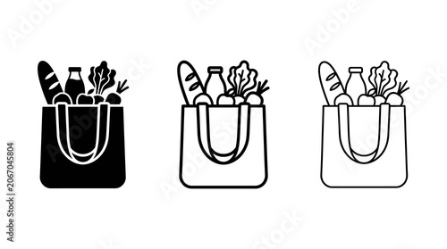Eco-friendly shopping bags with groceries in minimalist design