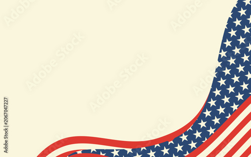 Minimalist patriotic background banner with American flag corner decoration for national holiday presentation