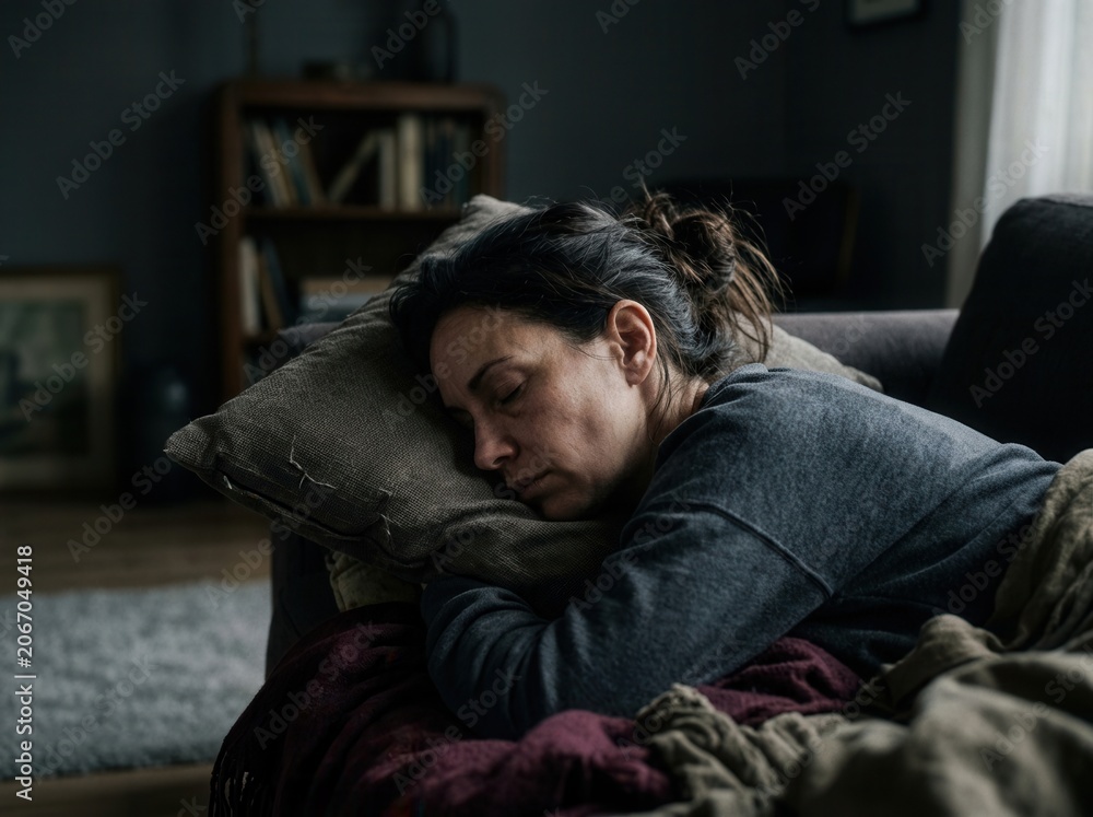 Obraz premium Woman Resting Peacefully On A Comfortable Couch Indoors