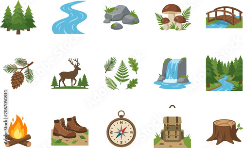 Outdoor Adventure Nature Exploration Icons.