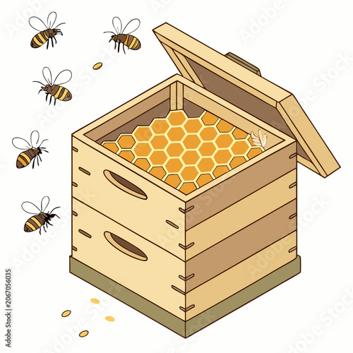 Photos Bustling Beehive with Honey and Busy Bees vector image isolated on white background