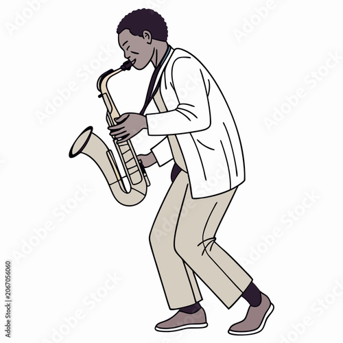 Man Musician Playing Saxophone Vector Image isolated on white background.