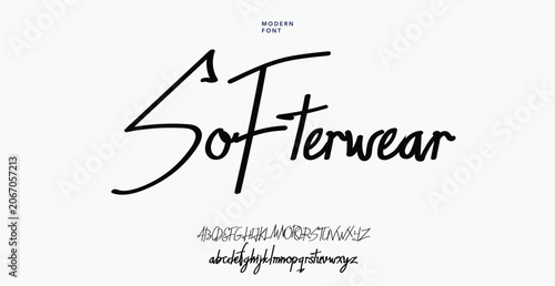 Modern softwear font alphabet with uppercase and lowercase letters