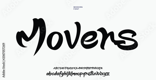 Modern brush script handwritten movens font alphabet letters