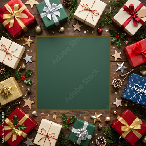Colorful Christmas Gift Boxes Arranged Festively Together.