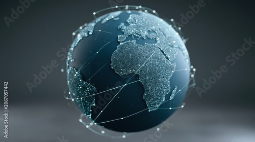 3D illustration of a globe depicting Africa with glowing network connections representing global business growth and digital communication in a dark background