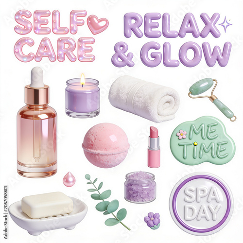 Self Care Relax and Glow Beauty Sticker Set with Spa Day Elements