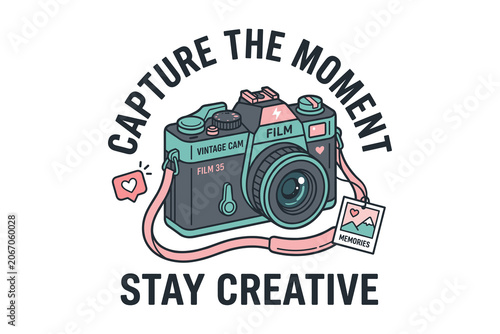 Fotografía Vintage film camera illustration with inspirational quote graphic Sublimation De
