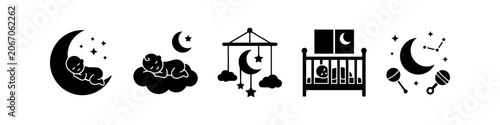 Obraz na plátně Set of minimalist black icons for baby sleep and nursery