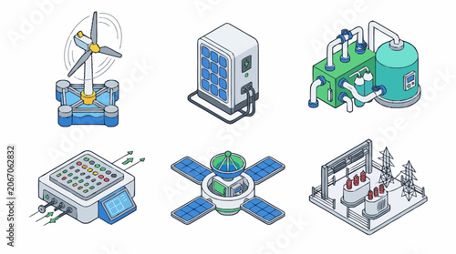 Photos Isometric Industrial Technology and Science Equipment Set.