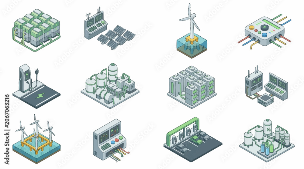Naklejka premium Isometric Industrial Technology and Infrastructure Concept Art.