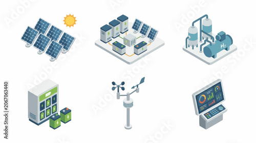Renewable energy technology icons and illustrations.