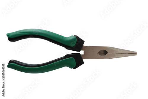 needle nose pliers tool with green handle, isolated on transparent background