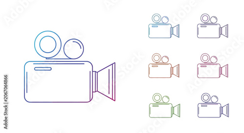 Outlined camera illustrations in different colors for design elements