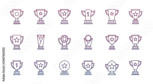 Collection of trophy icons gradient filled awards for achievements