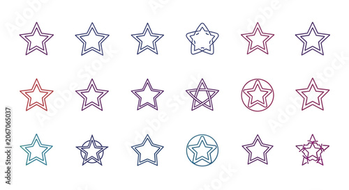 Collection of abstract star icons in various outlined styles on white