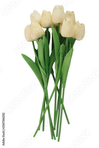 white artificial tulip bouquet, png,  isolated on transparent background