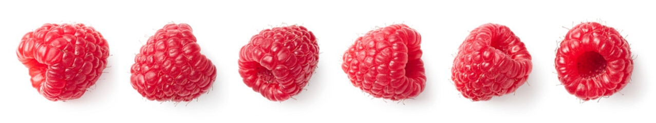 Set of various fresh raspberries on white background