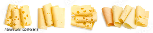 Set of various cheese slices on white background