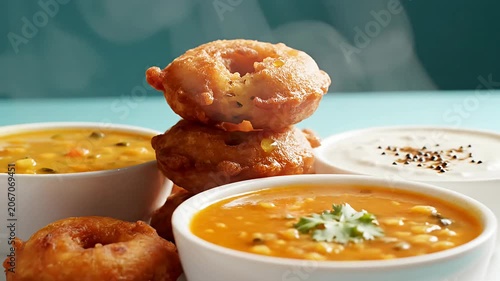 Medu vada with sambhar and coconut chutney.