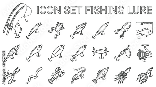 Tableau sur toile Fishing lure icon set for anglers.