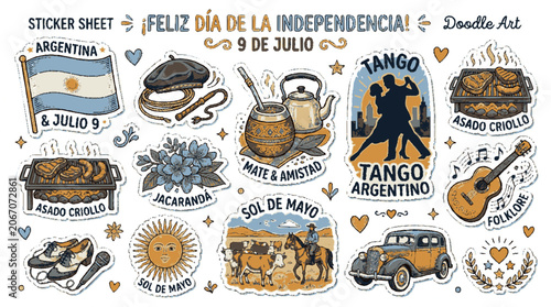 Argentina independence day doodle sticker set