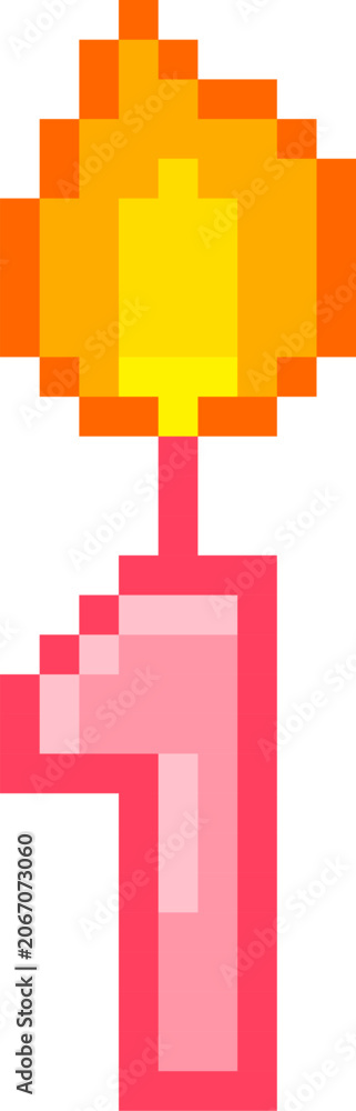 Fototapeta premium Candle Number One Burning Pixel Art