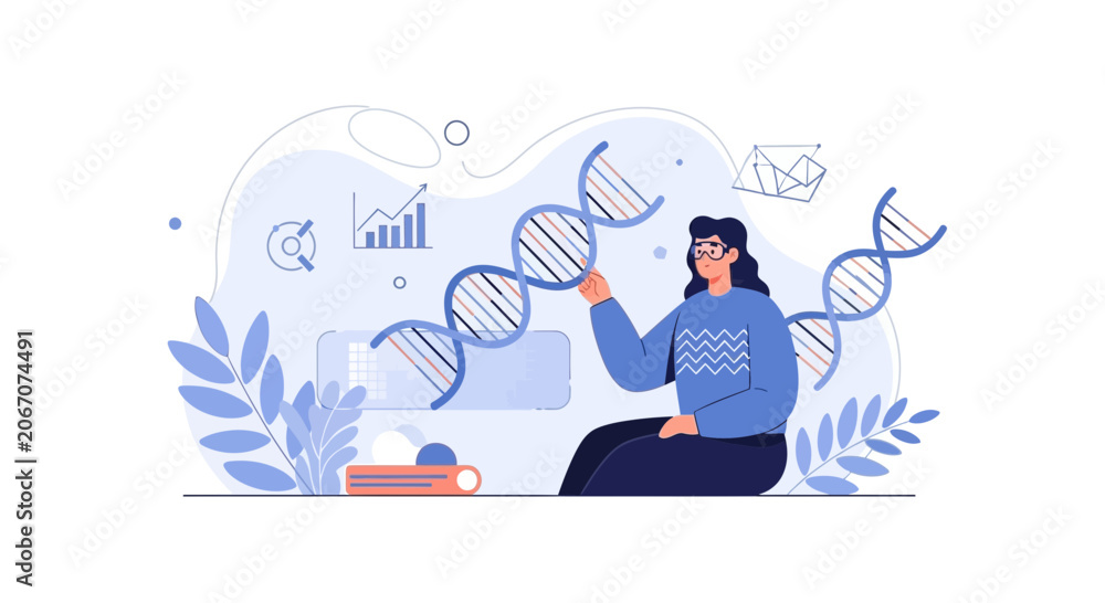 Obraz premium Scientist Studying DNA Helix Structure in Modern Laboratory Setting
