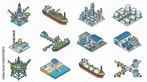 Isometric Industrial Equipment and Facilities Collection.