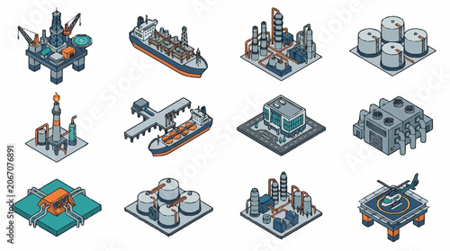 Isometric Industrial Buildings and Vehicles Collection.