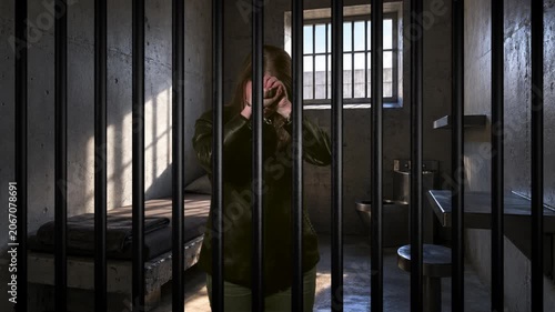 Woman handcuffed behind bars
