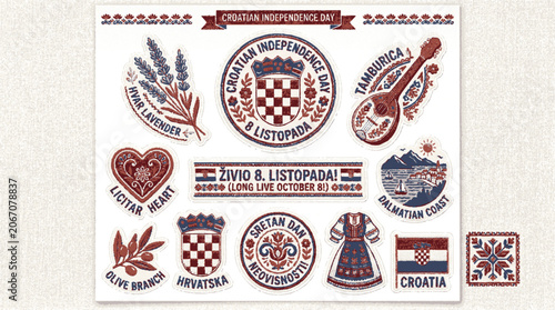 Croatian independence day sticker sheet with folk art designs