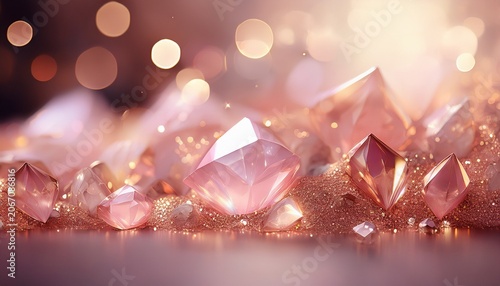 Abstract Background Of Rose Gold And Pink Crystals Sparkling Jewels And Bokeh