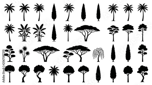 Tableau sur toile Architectural CAD Tree Silhouettes Set for Professional Landscape Planning