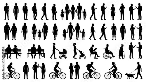 Tableau sur toile Diverse Human Activity Silhouettes Collection for Architectural CAD Design Proje
