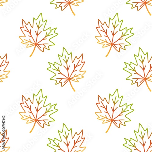 This is a seamless raster pattern featuring stylized maple leaves in a warm autumn color palette. 