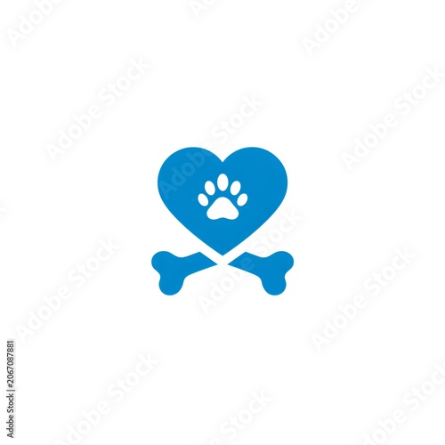 Blue heart with paw print and crossed bones icon representing pet love and loyalty