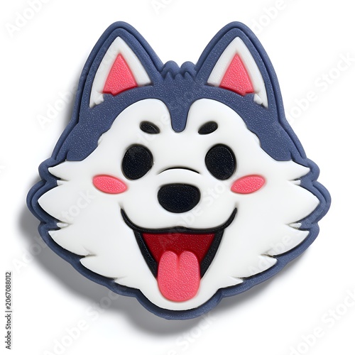 Cute happy cartoon husky dog face with a cheerful smile and tongue out