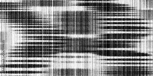 Black and white glitch texture background with vertical lines and analog static noise	
