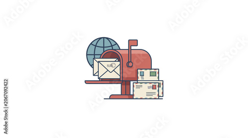 Bilde på lerret Email and Mailbox Illustration: Global Communication and Postal Service Concept