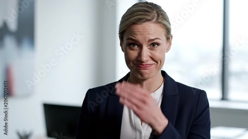 Businesswoman Laughing Happily in Office, Professional Woman Smiling, Joyful Expression
